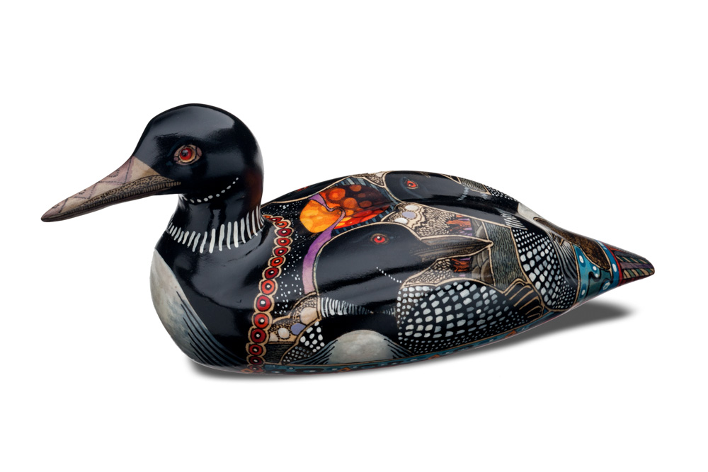 Decorative hand painted by artist wooden duck, loon decoy