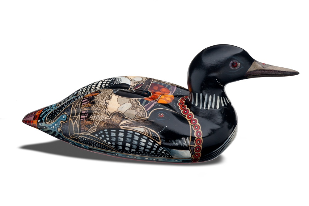 Hand painted loon, duck decoy by artist John Doherty