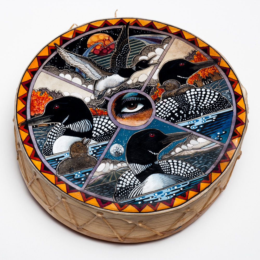 Artist hand painted decorative native drum
