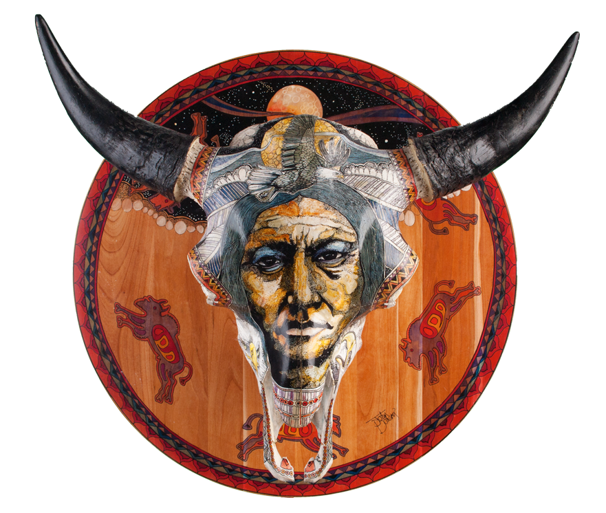 Decorative Hand Painter Buffalo Skull by John Doherty